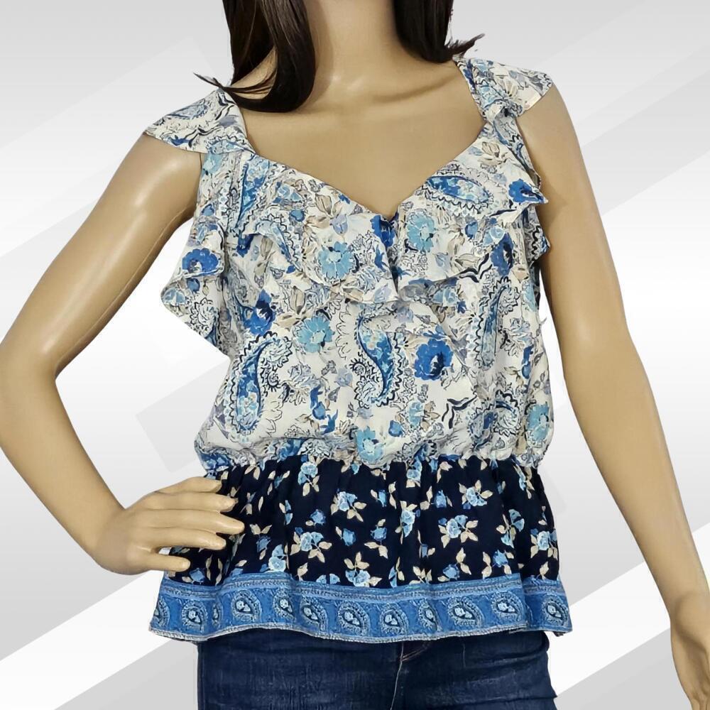 *Nine Britton Blue Floral Ruffle Tank Top Size L